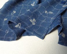 画像14: 昭和レトロ ボウタイ付き ブラウス 葉 灰青 11号【送料込み】 (14)