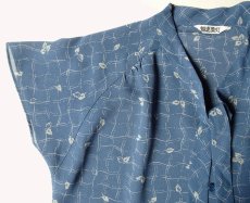 画像5: 昭和レトロ ボウタイ付き ブラウス 葉 灰青 11号【送料込み】 (5)