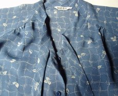 画像7: 昭和レトロ ボウタイ付き ブラウス 葉 灰青 11号【送料込み】 (7)