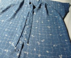 画像8: 昭和レトロ ボウタイ付き ブラウス 葉 灰青 11号【送料込み】 (8)