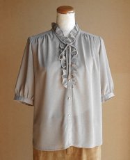 画像1: 昭和レトロ リボンひも付き ブラウス ベージュ ML【送料込み】 (1)