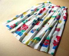 画像1: ロングスカート プリーツ 原色ボタニカル 80-90s古着 Ｌ【送料込み】 (1)