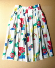 画像11: ロングスカート プリーツ 原色ボタニカル 80-90s古着 Ｌ【送料込み】 (11)