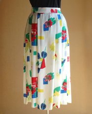 画像16: ロングスカート プリーツ 原色ボタニカル 80-90s古着 Ｌ【送料込み】 (16)