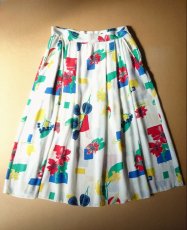 画像2: ロングスカート プリーツ 原色ボタニカル 80-90s古着 Ｌ【送料込み】 (2)