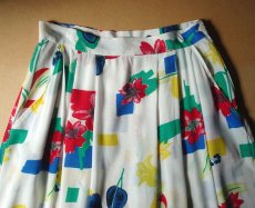 画像3: ロングスカート プリーツ 原色ボタニカル 80-90s古着 Ｌ【送料込み】 (3)