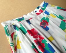 画像4: ロングスカート プリーツ 原色ボタニカル 80-90s古着 Ｌ【送料込み】 (4)