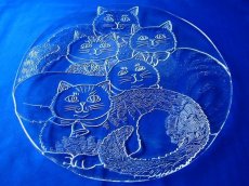 画像1: 猫家族のガラス大皿 34cm　Gump's サンフランシスコ (1)