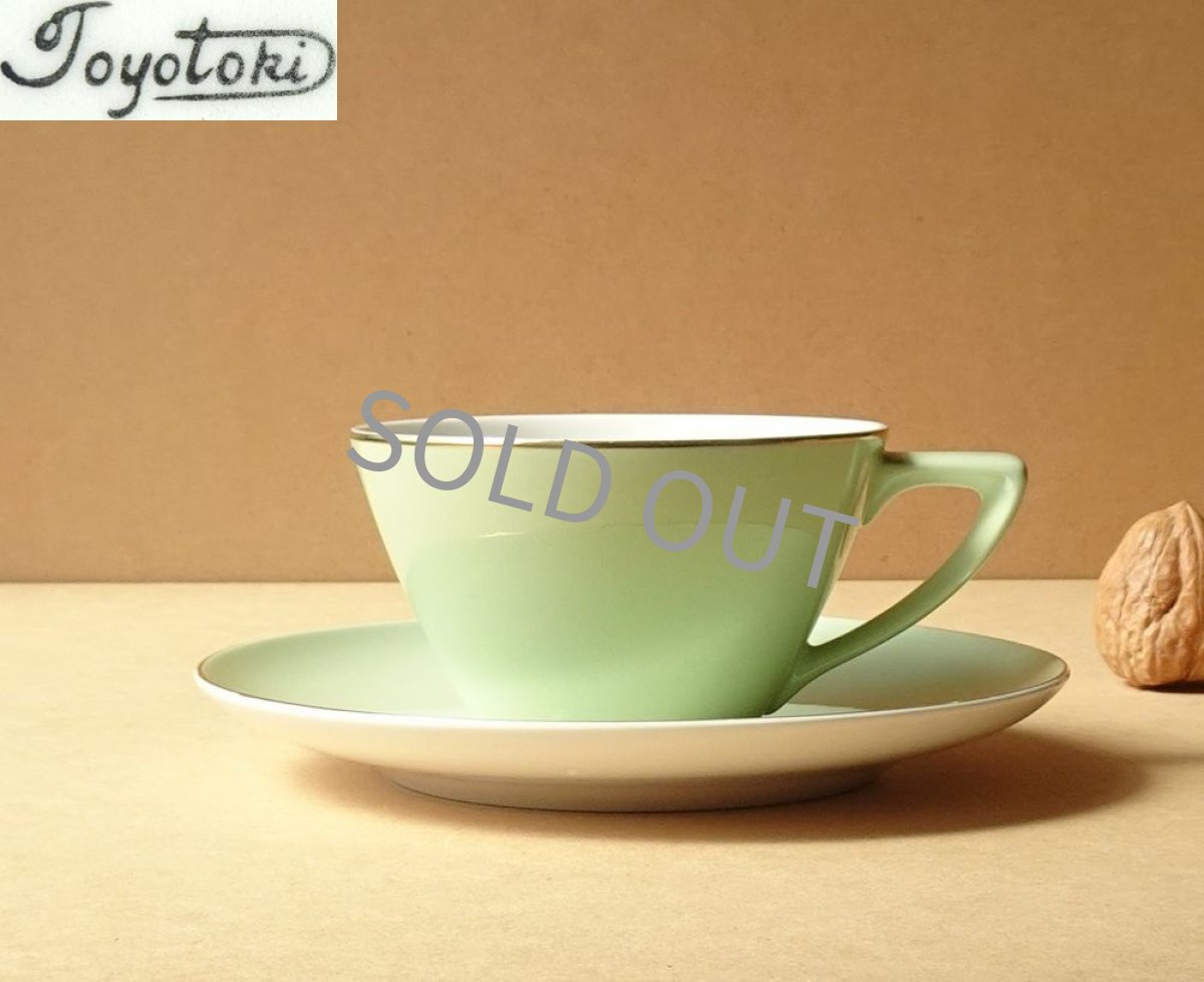 画像1: ノリタケ 東洋陶器　カップ＆ソーサー ミントグリーン 若草色 金彩 1950's (1)
