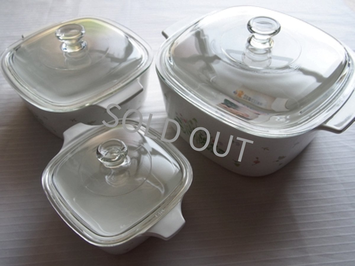 画像10: パイロセラム USA製 コーニング社　直火用両手鍋 3点セット ハーブカントリー (10)