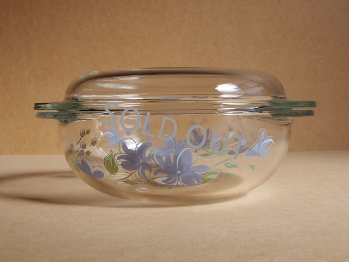 画像2: パイレックス 岩城硝子　耐熱キャセロール 中 日本製 19cm(8) 紫花 (2)