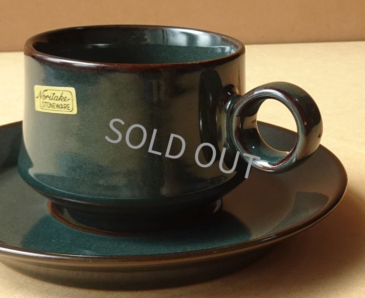 画像10: ノリタケ フォークストーン　 カップ＆ソーサー　灰青緑 丸柄 (10)