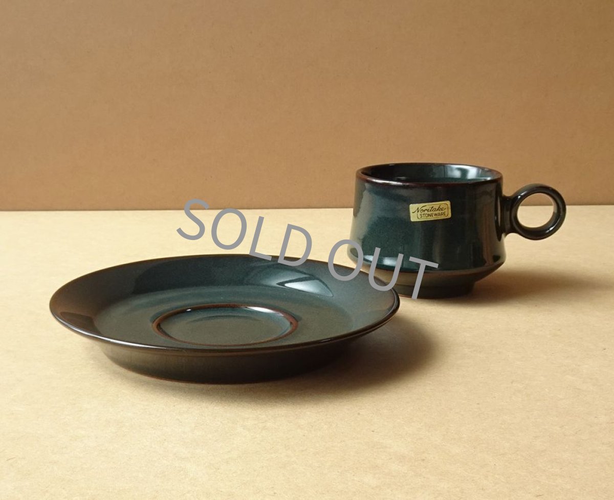 画像12: ノリタケ フォークストーン　 カップ＆ソーサー　灰青緑 丸柄 (12)