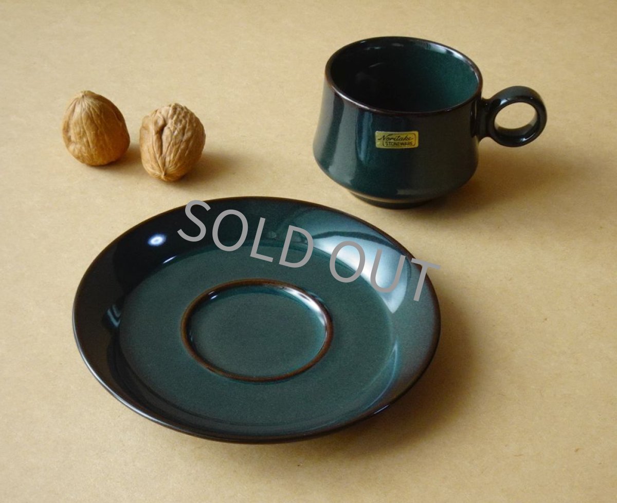 画像14: ノリタケ フォークストーン　 カップ＆ソーサー　灰青緑 丸柄 (14)