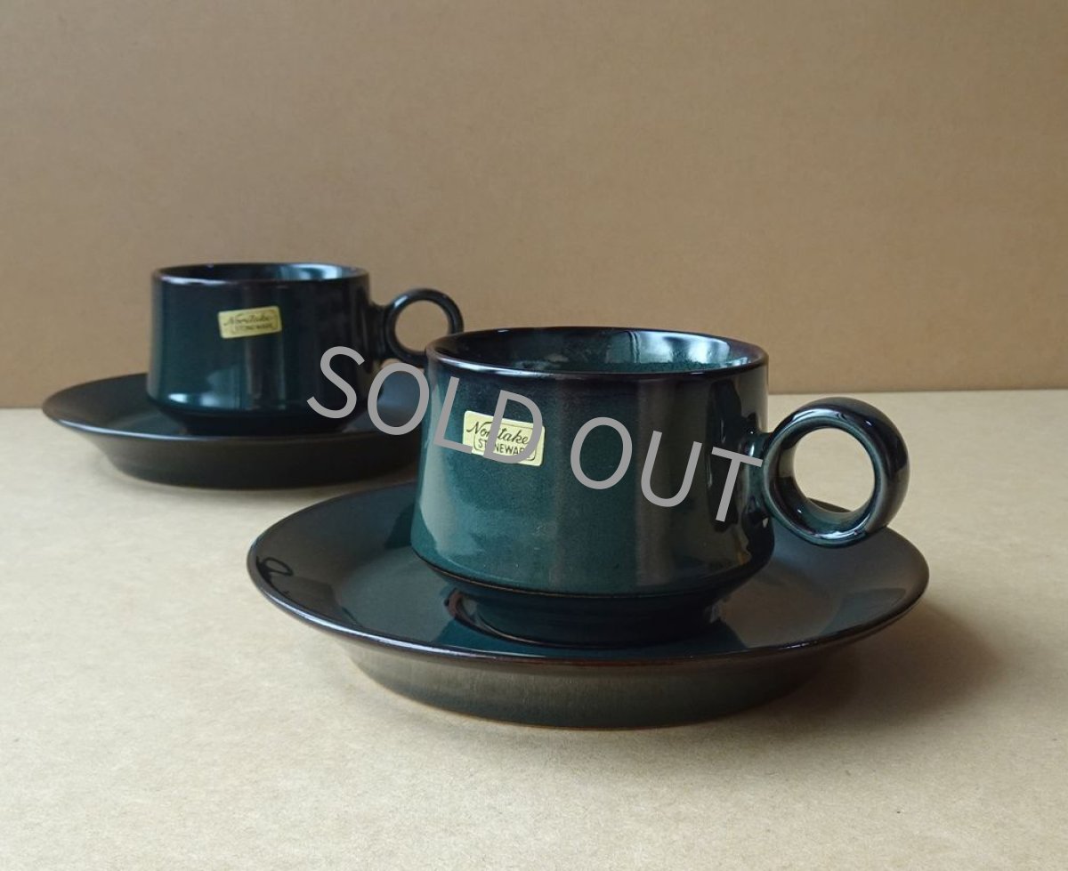画像19: ノリタケ フォークストーン　 カップ＆ソーサー　灰青緑 丸柄 (19)