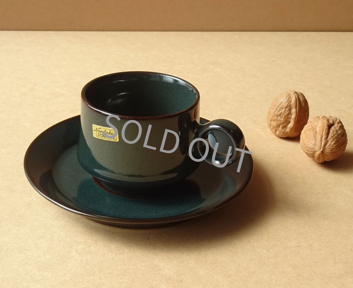 画像5: ノリタケ フォークストーン　 カップ＆ソーサー　灰青緑 丸柄 (5)