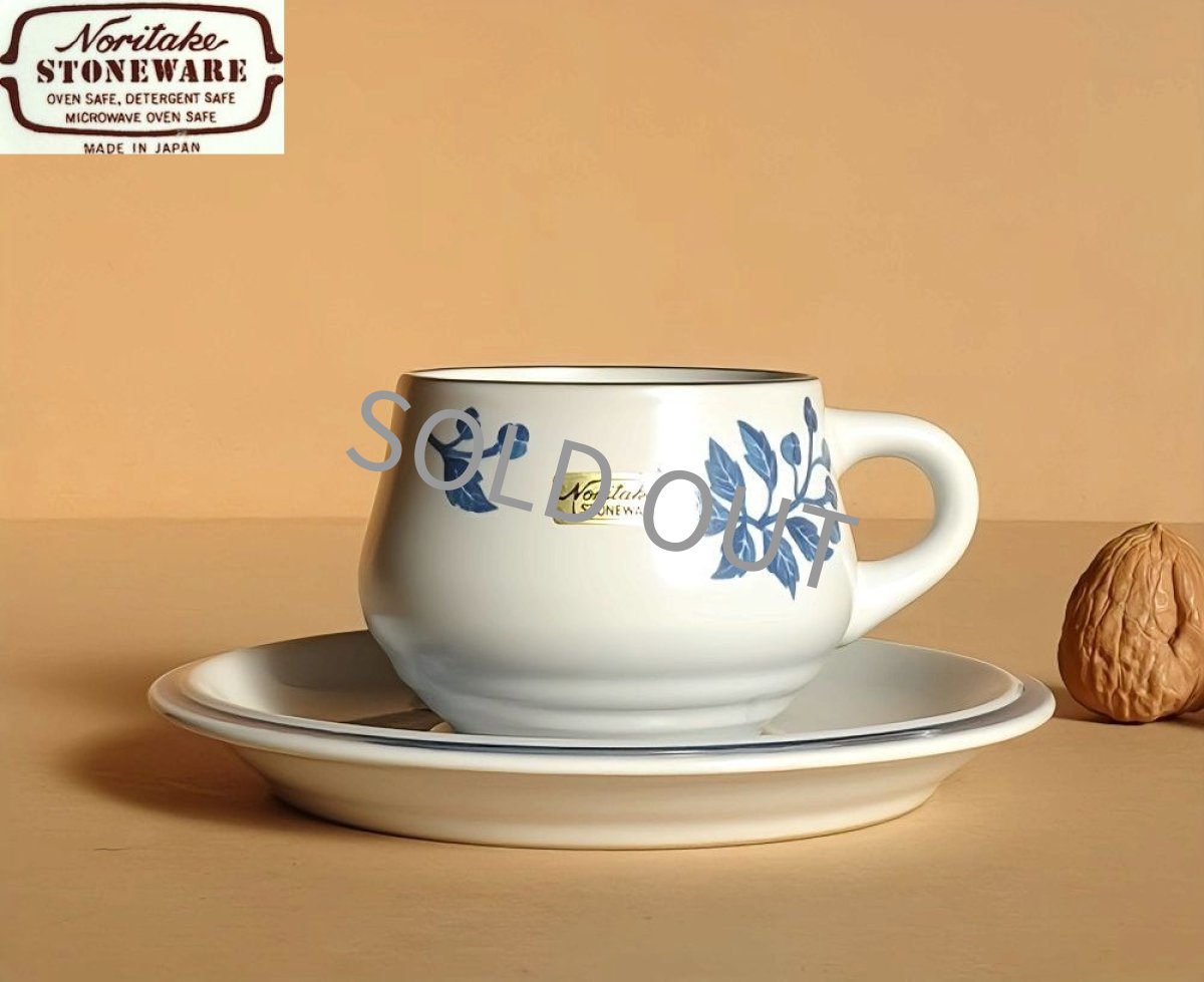 画像1: ノリタケ ストーンウェア　カップ＆ソーサー 青実 先細 (1)