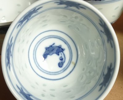 画像1: 景徳鎮　茶器7客組　蛍手 青花 中国茶器 