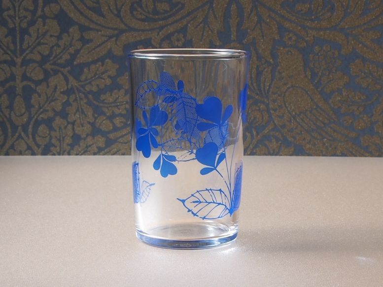 新品昭和レトロポップグラスタンブラーガラス硝子ブルー青色花柄アデリア好きな方に